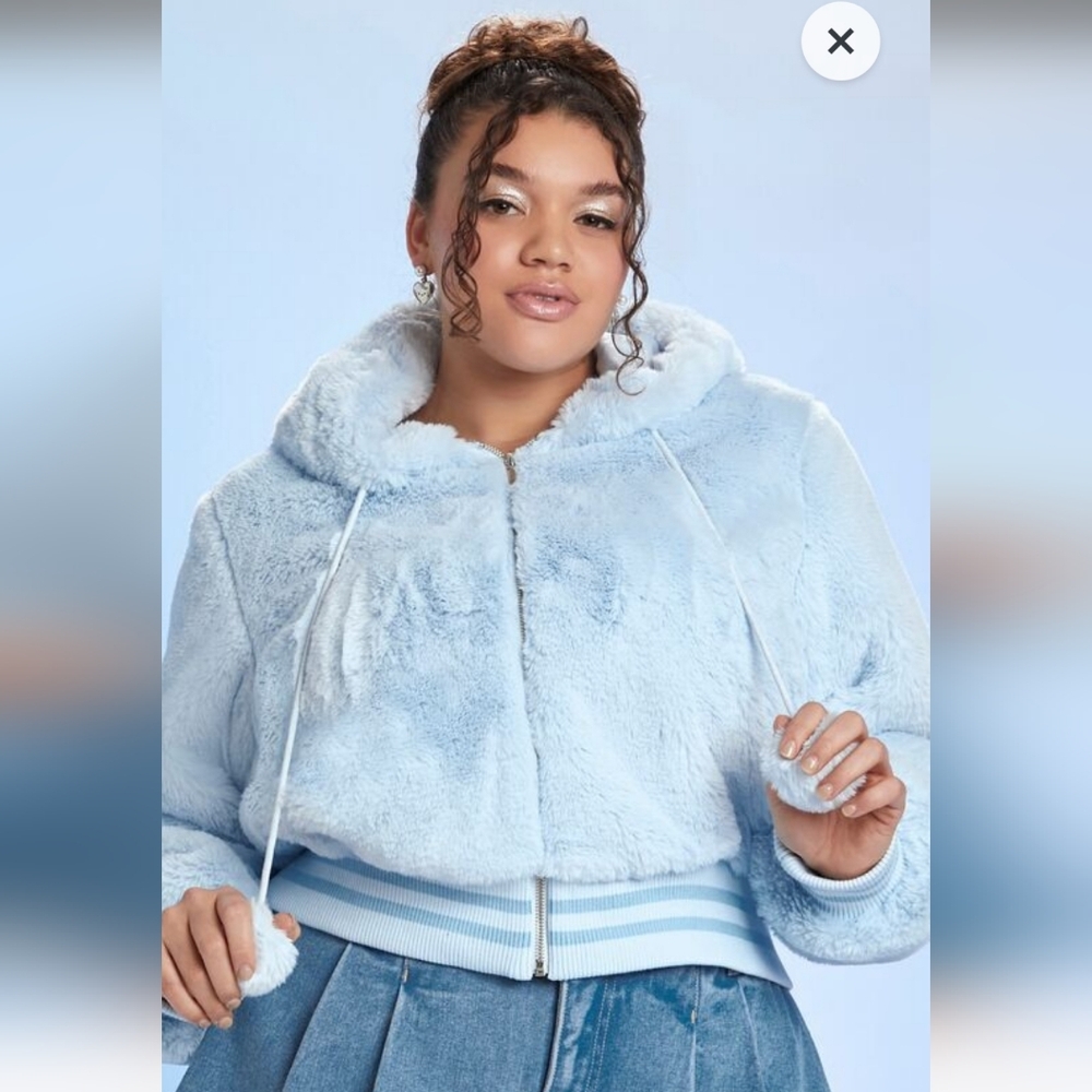 Women's Light Blue Faux Fur Jacket Hello Kitty